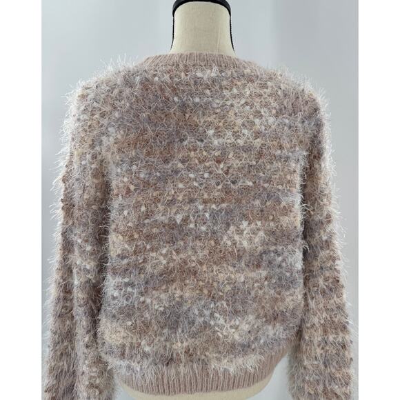 Anthropologie Raga Emberly Beige Pink Fuzzy Eyelash Crewneck Sweater M - Picture 5 of 11